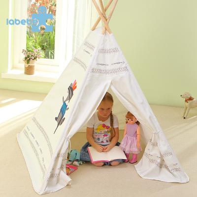 China White Canvas Teepee Toy Kids Teepee Soft Indoor Playhouse &Outdoor Kids Play Tent Children Playhouse Teepee With Wooden Pole for sale