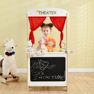 China 2 Eco-friendly Materials in 1 Wholesale Pretned Children Educational Toys Wooden Puppet Theater Toy Juguetes for sale