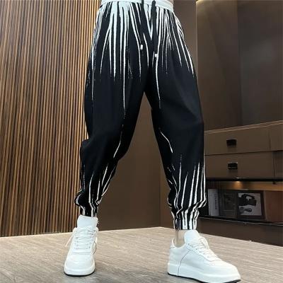 China Anti-wrinkle logo customized casual pants men's summer thin loose knitted cotton sports pants sweatpants elastic gradient for sale