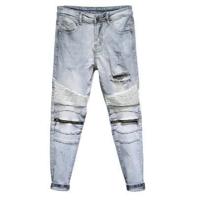 China LOGO Customized Youth Slim Elastic Cotton Waterproof Jeans Men's High Quality Ripped Skinny Pencil Pants for sale