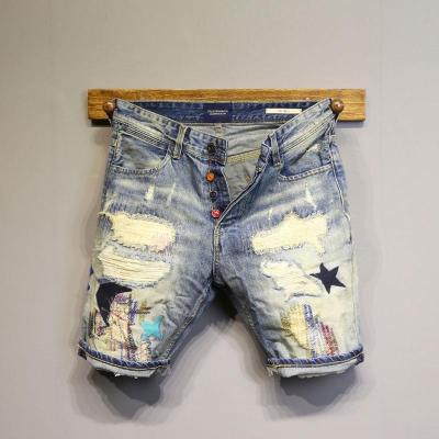 China New Style Customized LOGO Waterproof Summer Men's Jeans Cotton Ripped Casual Cut UP Half Jeans Short Pants For Men for sale