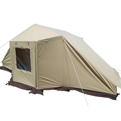 China Straight Brace Type Outdoor Camping Tents Waterproof 4-6 Person Two Bedrooms 200gsm Cotton Canvas Tent for sale