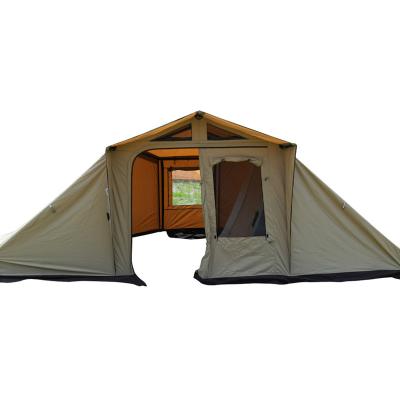 China Straight Tying Type Camping Tents 4-5 People Two Bedroom Large Family Cotton Waterproof Outdoor Canvas Tent for sale