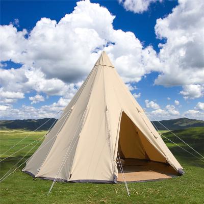 China Straight Tying Type Luxury Tent Sahara Indian Camping Glamping Canvas Teepee Tent 4m 5m 6m for sale