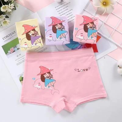 China Girls' breathable underwear, four-pack cotton leggings, boxer shorts, pushup, cute middle and little kids' underwear for sale