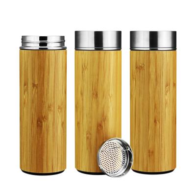 China 16oz Stainless Steel PORTABLE Water Bottle Coffee Mug Vacuum Bamboo Water Bottle With Bamboo Lid for sale