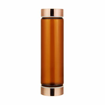 China Sustainable High Quality Borosilicate Glass Water Bottle Bamboo or Metal Lid Glass Water Bottle with Sleeve for sale