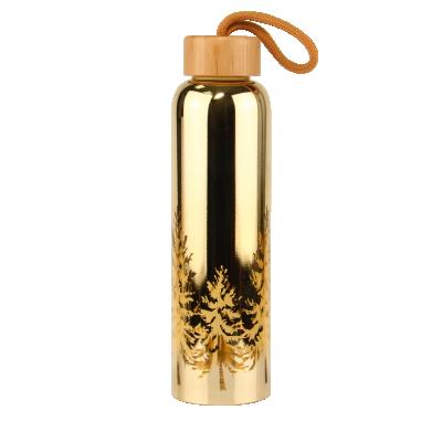 China Viable Electroplate High Borosilicate Glass Water Bottle Custom Logo Single Wall Glass Bottle With Lids Metal Bamboo Lid for sale