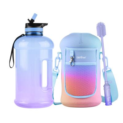 China Sustainable Motivational Water Bottle 2.2L Plastic Water Bottle With Time Marker Bpa Free Food Grade for sale