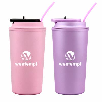 China Eco-friendly Luxury Custom Color 500ml PP Plastic Coffee Travel Mugs With Leak-proof Silicone Logo Lid And Straw for sale