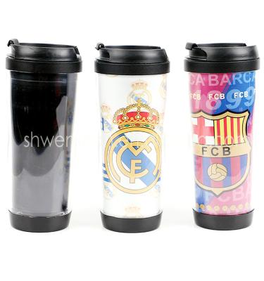 China Sustainable Paper Inside Outer Cup Plastic With Stainless Steel Inner Free Plastic Travel Cup Custom Logo BPA for sale