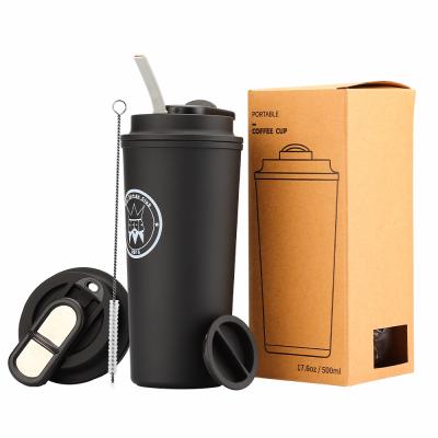 China Sustainable Patent 500ml BPA PP Double Wall Coffee Mug Free Reusable Plastic Coffee Mug for sale