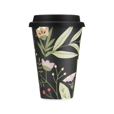 China Bestselling BPA Free Fiber Travel Sustainable Portable Custom Bamboo Coffee Mugs Mugs With Silicone Logo And Lid for sale