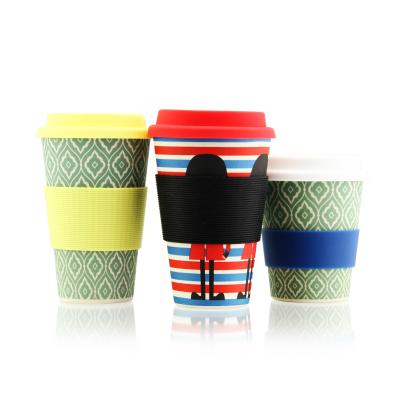 China Eco-Friendly BPA Sustainable Logo Bamboo Fiber Travel Coffee Free Portable Custom Mugs Mugs With Silicone Lid for sale