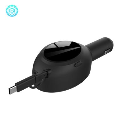 China Commercial High Quality Car Charger With Retractable Cable Car Charger With 3000mAh Power Bank for sale