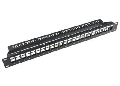 China RJ45 Network Patch Panel 24 Port 1U Keystone C5 / C5E C6 With Mangement Bar for sale