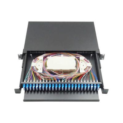 China 48 Core Black Drawer Type Termination Box Patch Panel 430x200x46mm for sale