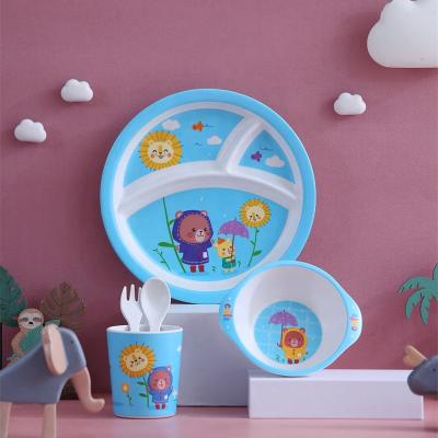 China Children's Amazon baby hot-selling dinner dishes set bamboo melamine tableware fiber feeding dish for kids for sale