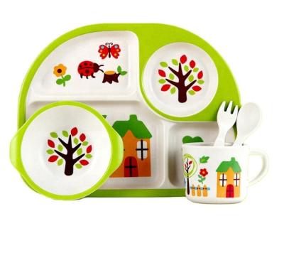 China Kids 5 PCS Set Amazon Hot Design Bamboo Fiber Baby Dinner Sets Children Tableware Sets Kids Feeding Dishes for sale