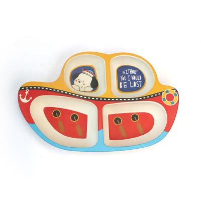 China Sustainable Good Grade Bamboo Fiber Baby Tableware Boat Shape Kids Feeding Plates Divided Dish D1814 for sale