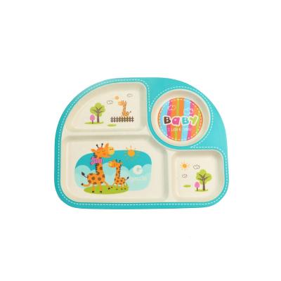 China Bamboo Baby Food Stored Tray Kids Divided Dinner Plate D7061 Fiber Kids Suction Dish Melamine Dish for sale