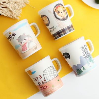 China Sustainable Household Cartoon Pattern Bamboo Fiber Kids Mug Tumbler With Lid 320ml D7064 for sale