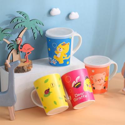 China Sustainable Cute Cartoon Pattern Bamboo Fiber Kids Cup Baby Cup Handle Tumbler With Lid 3316 for sale