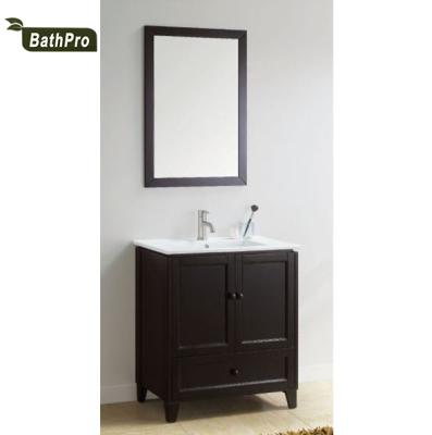 China Modern Deep Color 24 Inch Floor Solid Wood Bathroom Vanity Combo for sale