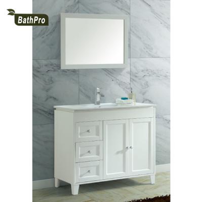 China 40 Inch Modern Solid Wood Sink Lowes Sink White Ceramic Single Bathroom Vanity for sale