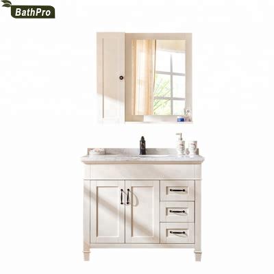 China 42 Inch Modern Ivory White Single Sink Solid Wood European Style Bathroom Vanity for sale