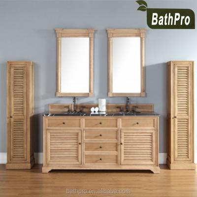 China Modern Classic Style Bathroom Furniture Oak Wood Double Basin Solid Wood Cabinets for sale