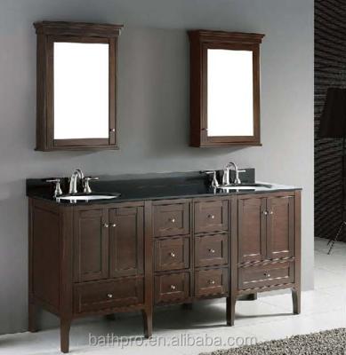 China Modern Antique Style Solid Wood Double Basins Bathroom Vanity for sale