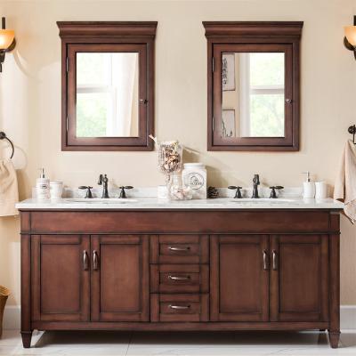 China Modern American Style 70 Inch Double Sink Marble Top Solid Wood Bathroom Vanity for sale