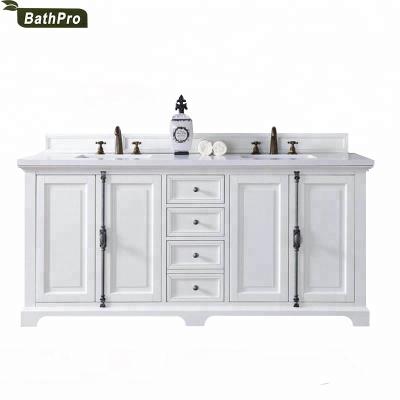 China Modern America Hot Selling 72 Inch Oak Wood Bathroom Vanity Double Sink With Marble Top for sale