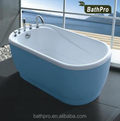 China Blue And White Clean Acrylic 1 Person Bathroom Freestanding Soaking Bathtub for sale