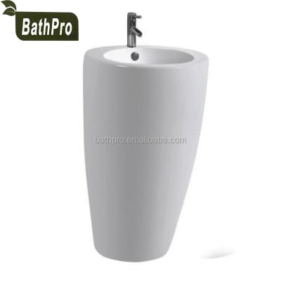 China Others Porcelain Round Shape Free Standing One Piece Ceramic Basin And Ceramic Sink for sale