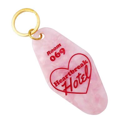 China Custom Acrylic Plastic Wholesales Engraving And Printing Motel Key Chain With Custom Logo And Key Rings for sale