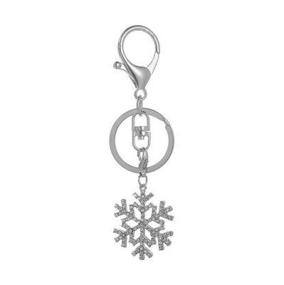 China Custom Made Zinc Alloy Artificial Stone Key Chain Europe Silver And Gold Christmas Snowflake Key Chain for sale