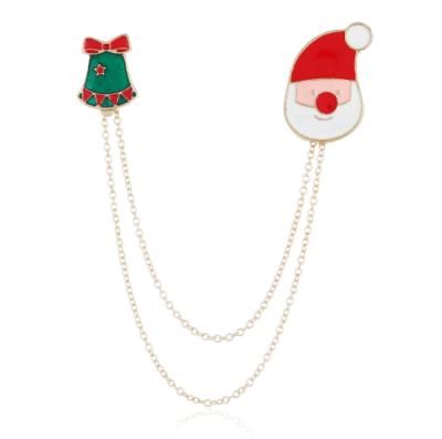 China Europe Souvenir Christmas Enamel Gold Necklace Chain Enamel Santa Claus Brooch Pin Fashion Hanging Pins For Gifts for sale