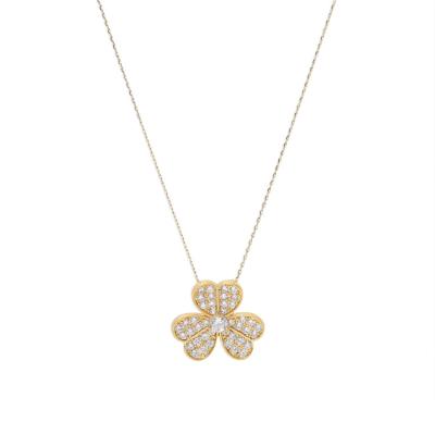 China Luxury Fashion Necklace Copper Clover Necklace Diamond Flower Pendant Necklace Female Jewelry For Gifts for sale