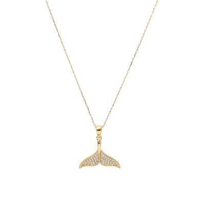 China Fashion Jewelry 18k Gold Plated Brass Fish Tail Charm Pendant Necklace With Link Chain For Gift for sale