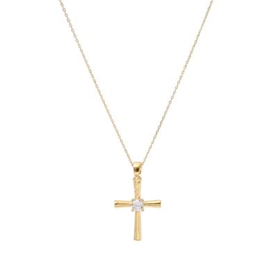 China New Arrival Religious Gold Plated Ladies Jewelry Simple Zircon Charm Cross Necklace for sale