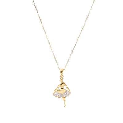 China Cute Zircon Angel Dancing Girl Necklace Fashion Simple And Soft Cartoon Color Gold Plated for sale