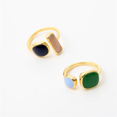 China New Retro Romantic Green Gold Plated Geometric Ring Simple 18k Square Oil Drip Opening Ring for sale