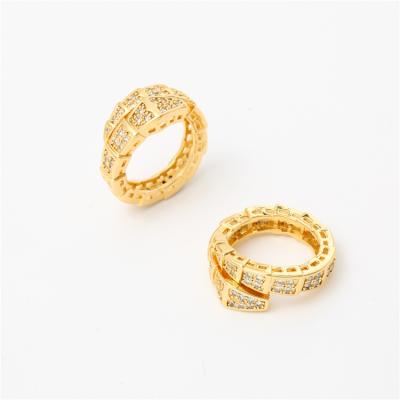 China Fashion Amazon Popular 18k Gold Plated Snake Ring Open Micro Pave Cubic Zircon Geometric CZ Ring for sale