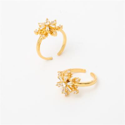 China Factory Direct Sale Fashionable Cheap Double-Layer Snowflake Turning Real Gold Plated Brass Ring For Women for sale