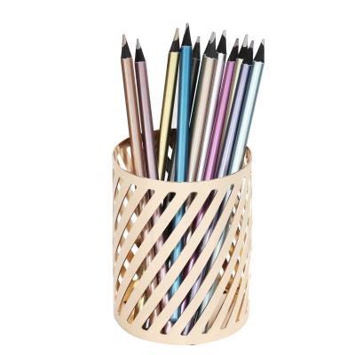 China Fashionable Luxury Pencil Holder Pen Home Decor Round Unique Skeleton Fountain Pen Holders for sale