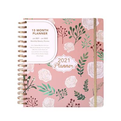 China Custom Printing Hardcover Logo Stickers And Labels Planner B5 Page Gold Hardcover Spiral Inner Planner 2021 for sale