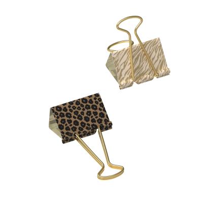 China Custom Made Durable Leopard Print Gold Paper Clips Cute 19mm/25mm Metal Binder Clips For Office for sale