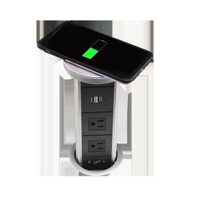 China Residential / Multipurpose QI Mobile Phone Wireless Charger With Pull Up DOWN Raise Outlet Power Socket Receptacle Sofa Table Desk Use for sale